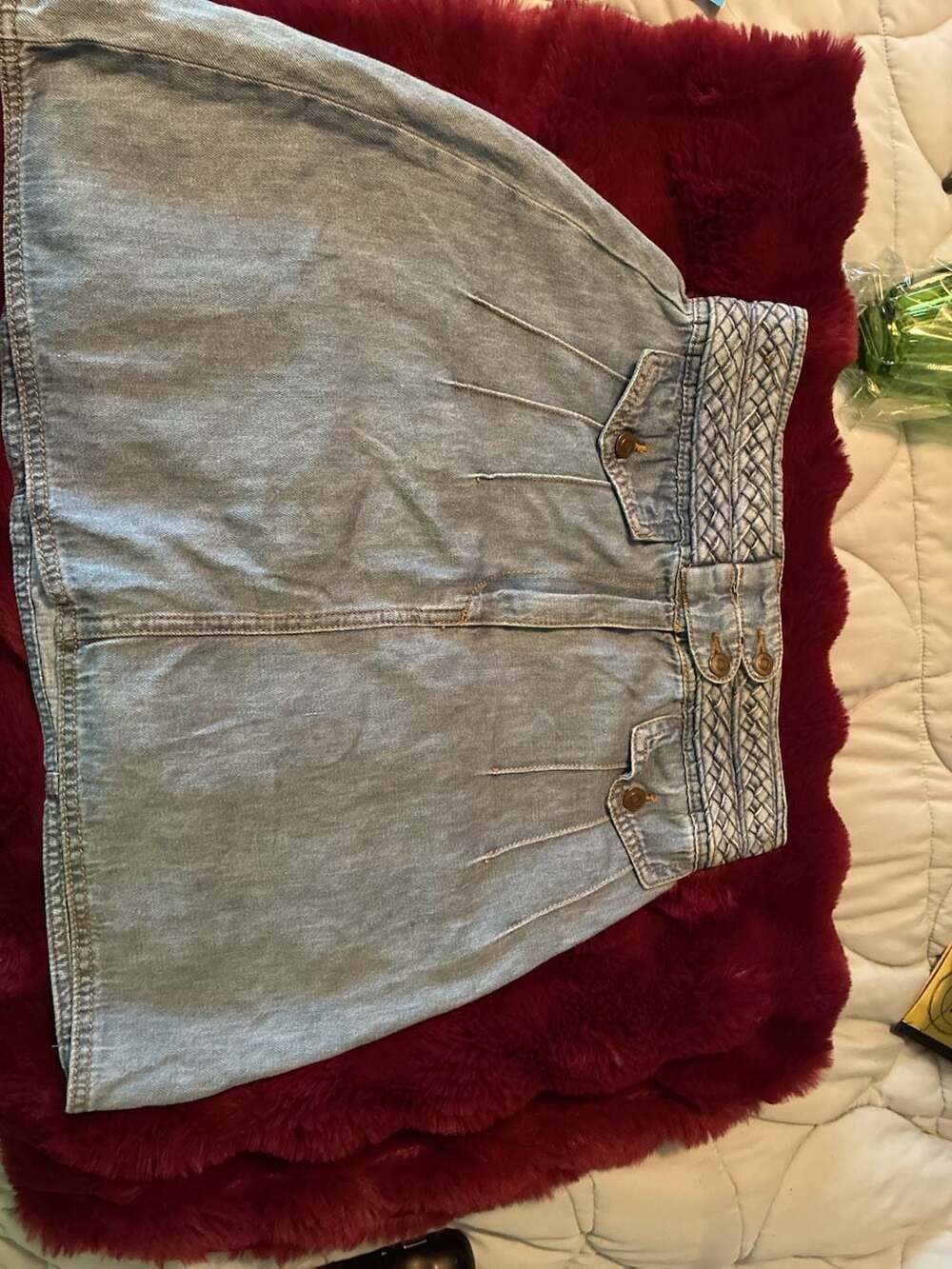 Free People Light Wash Denim Mini Skirt with Braided Waistband Sz 2 A712
